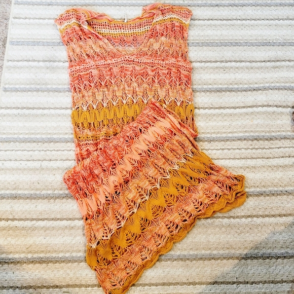 FREE PEOPLE Into The Flames Orange Crochet Side Slit Maxi Bikini Cover Up M/L - Picture 10 of 10